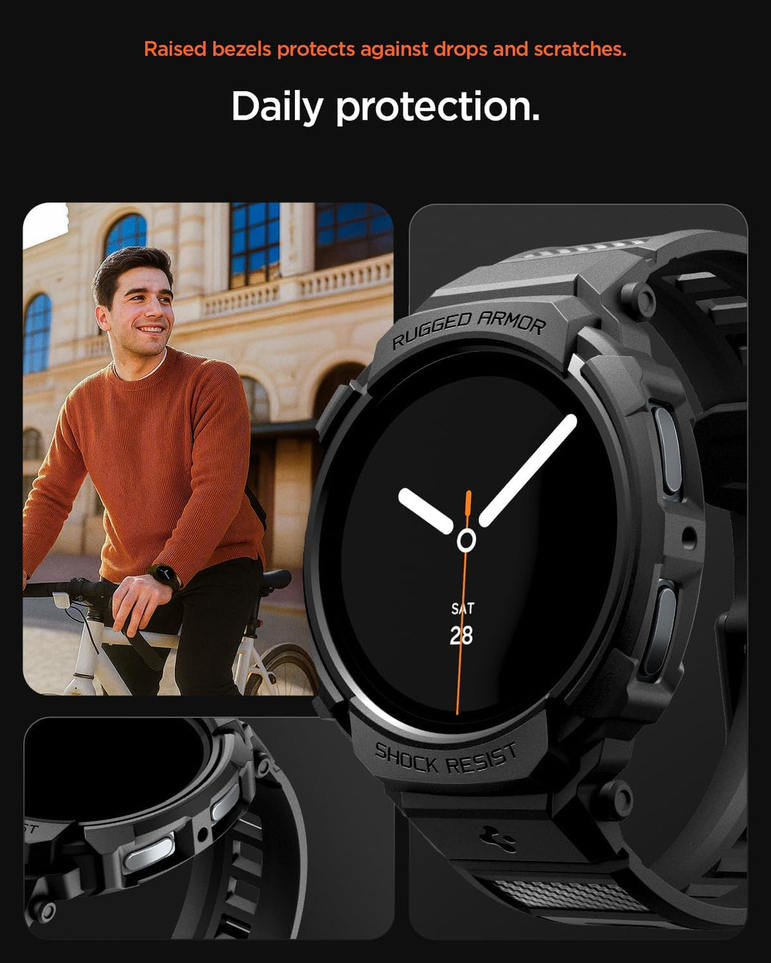 Spigen Rugged Armor Pro Hülle mit Band für Samsung Galaxy Watch 9/8 40mm | TPU-Unibody-Hülle mit Arm
