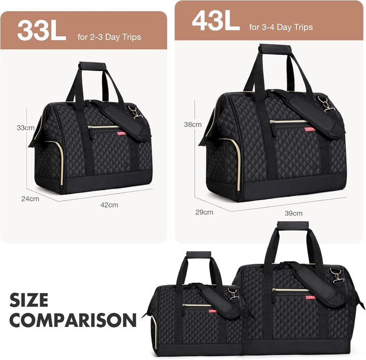 Lekesky Mittelgross Reisetasche Weekender Damen mit Schuhfach, Grosses Öffnungsdesign, 43L Reisetasc