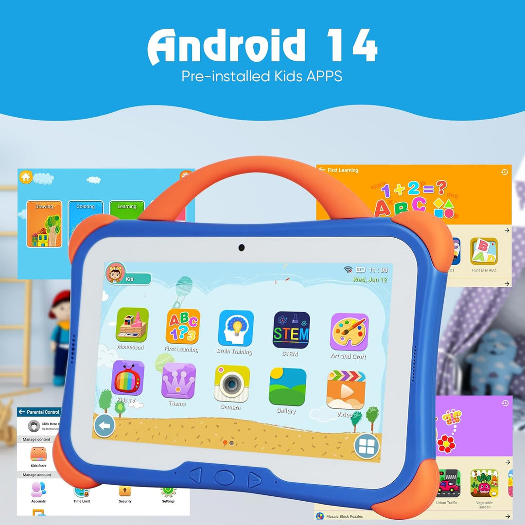 Weelikeit Kindertablet 7 Zoll – Android 14 Tablet für Kinder mit Hülle, 8GB RAM (4+4) & 64GB Speiche