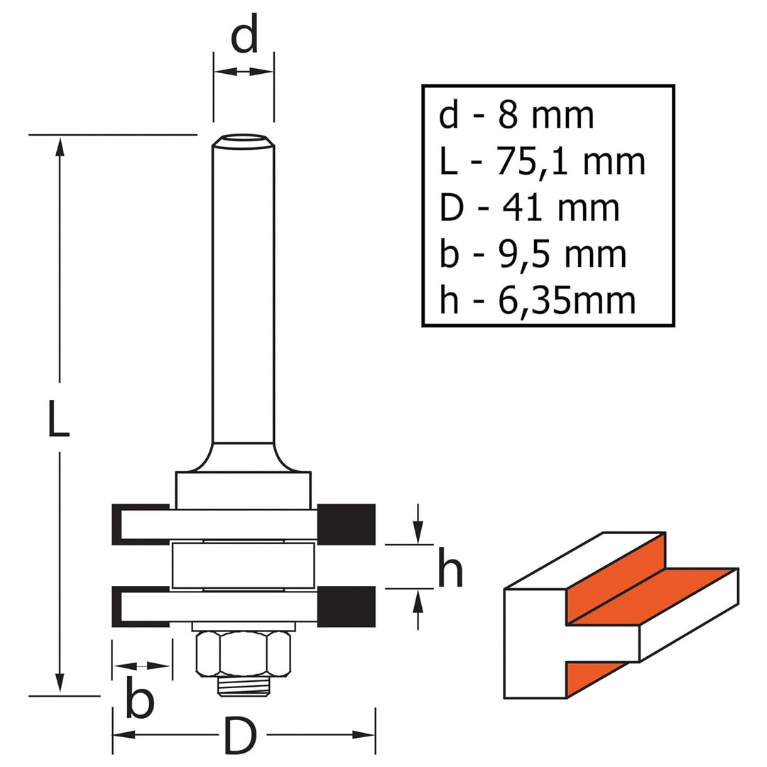 Rexxer Fräser für Holz 8 mm D 41 H 6-35 B 9,5 mm TCT Tischlerwerkzeug zum Fräsen von Holz Präzises S