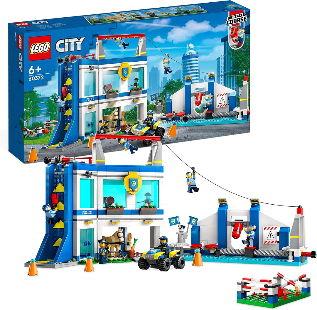 LEGO 60372 City Polizeischule Spielset mit Hindernisstrecke, Pferd-Figur, Spielzeug-Auto und 6 Minif