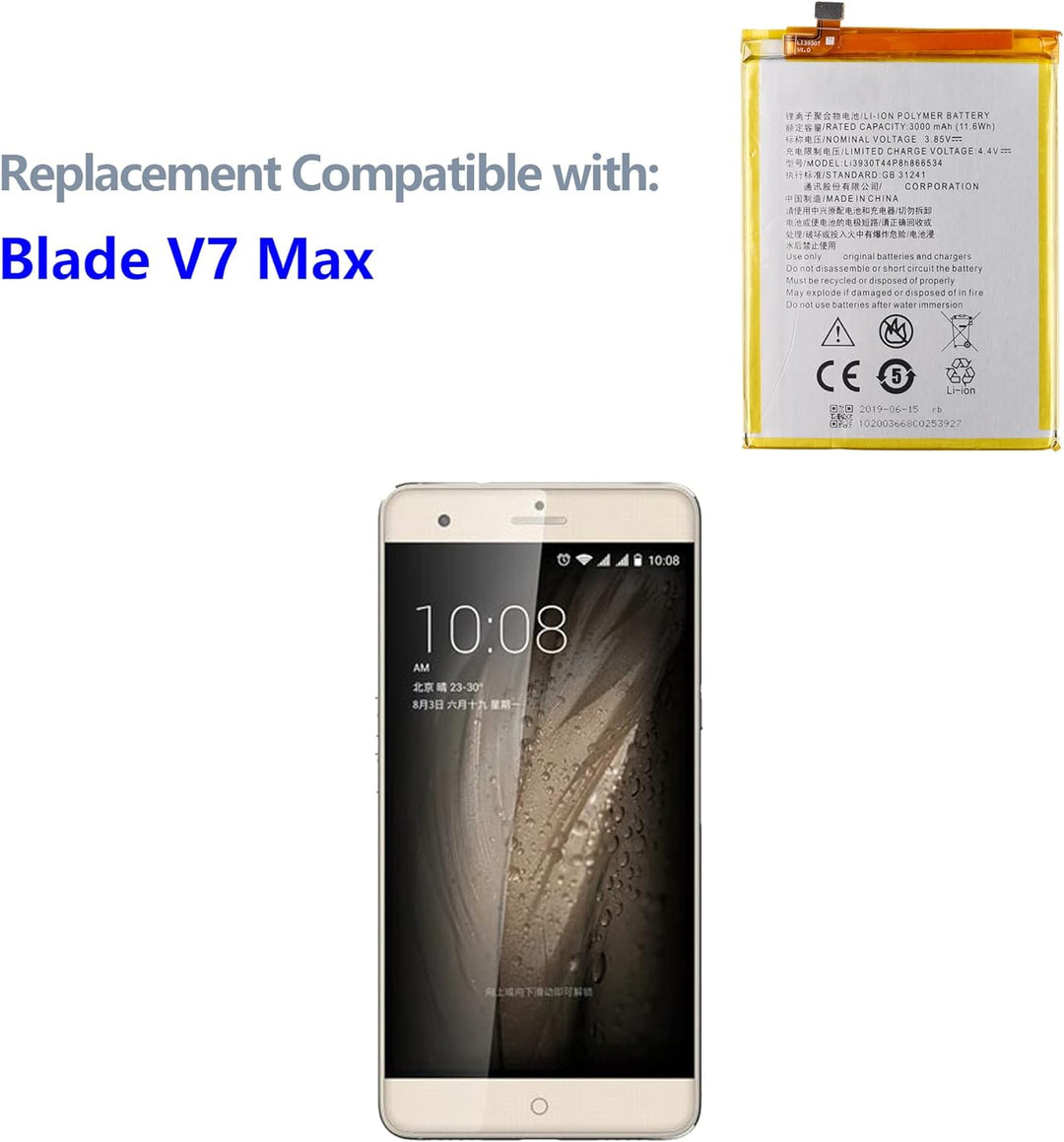 Swark Akku Li3930T44P8h866534 Kompatibel mit ZTE Blade V7 Max Blade V7 Max Dual SIM with Tools