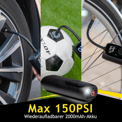 Dunlop Elektrische Luftpumpe 150PSI - Akku Kompressor mit USB-C Anschluss - Fahrradpumpe alle Ventil