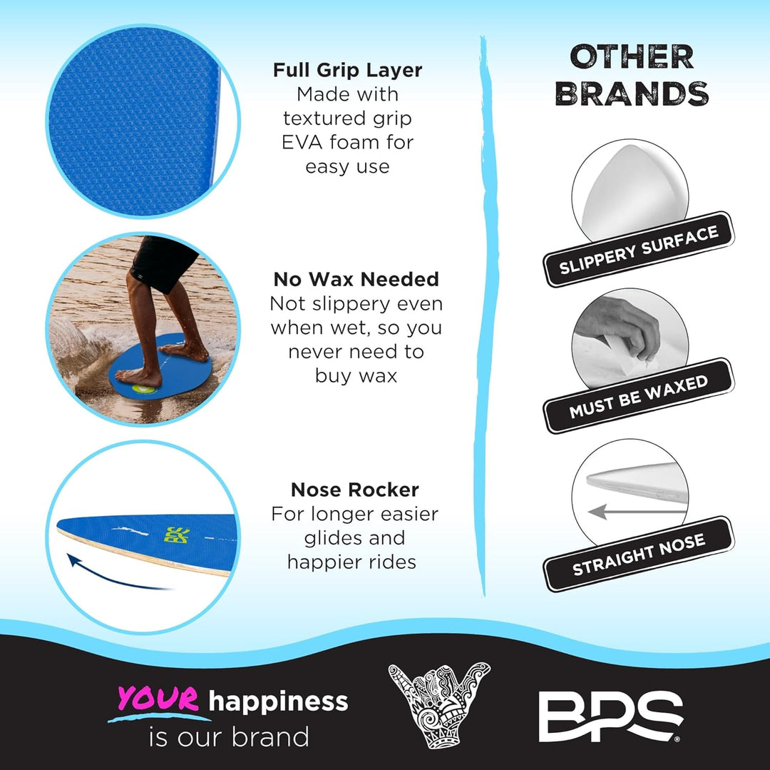 BPS New Zealand 'Shaka' Skimboard mit farbigem Eva-Griffpolster und hochglänzendem Klarlack, Skimboa