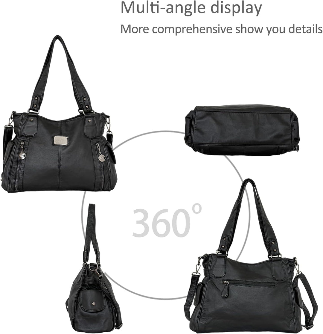 NICOLE & DORIS Women Hobo bags shoulder bags Washed Leather Totes Crossbody with Multiple Compartmen
