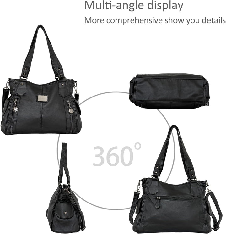 NICOLE & DORIS Women Hobo bags shoulder bags Washed Leather Totes Crossbody with Multiple Compartmen
