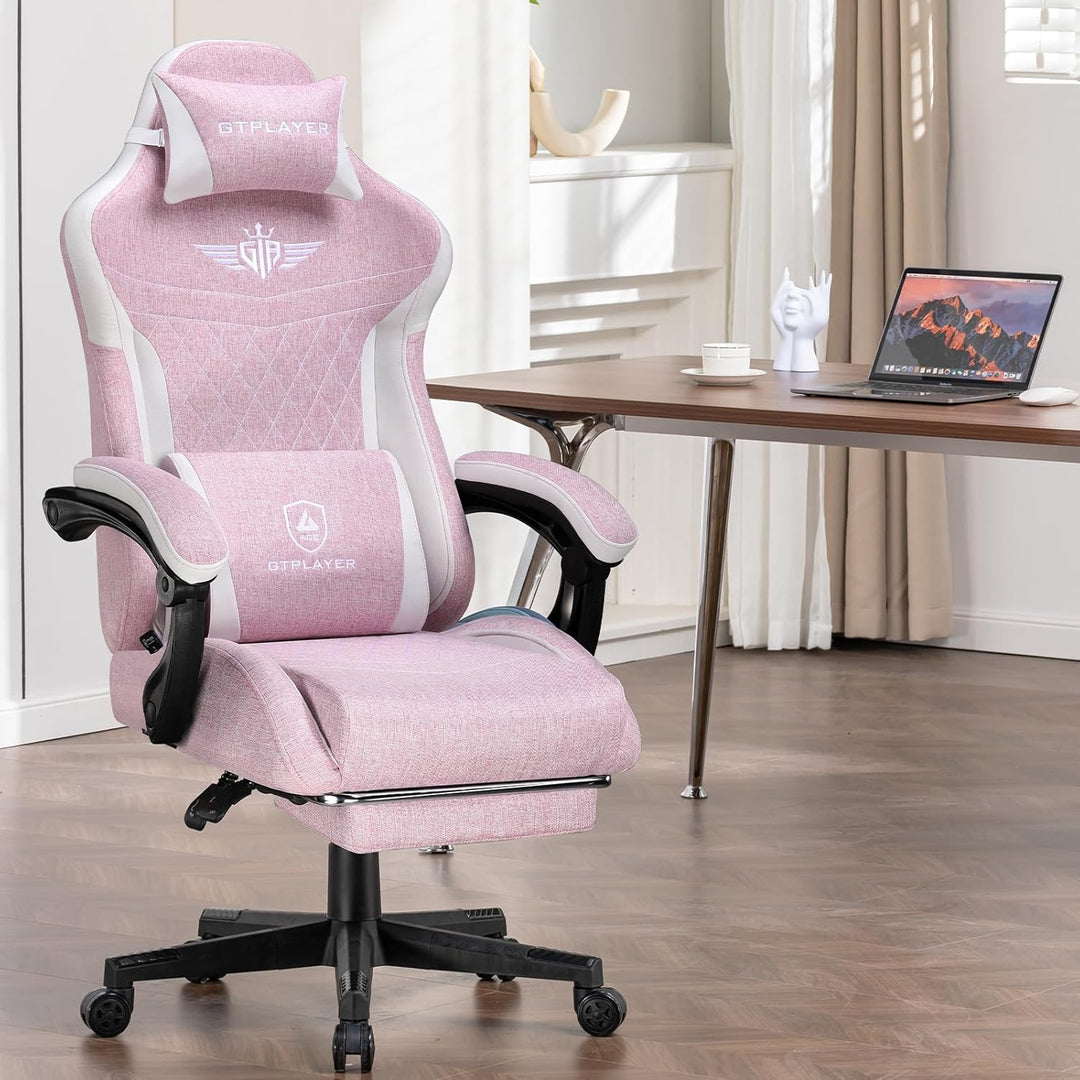 GTPLAYER Gaming Stuhl, Ergonomischer Gamer Stuhl aus Leinen mit Lendenwirbelstütze, PC-Stuhl mit ver