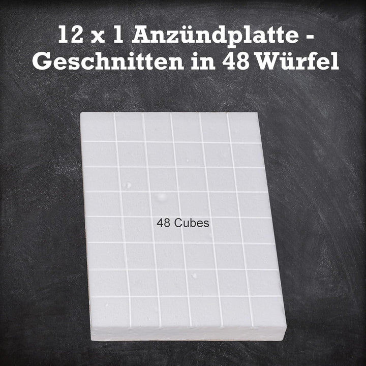FLAMMBURO 756 Stück Anzündwürfel Paraffin (12 x 48 Würfel) vom Deutschen Hersteller, Grillanzünder,