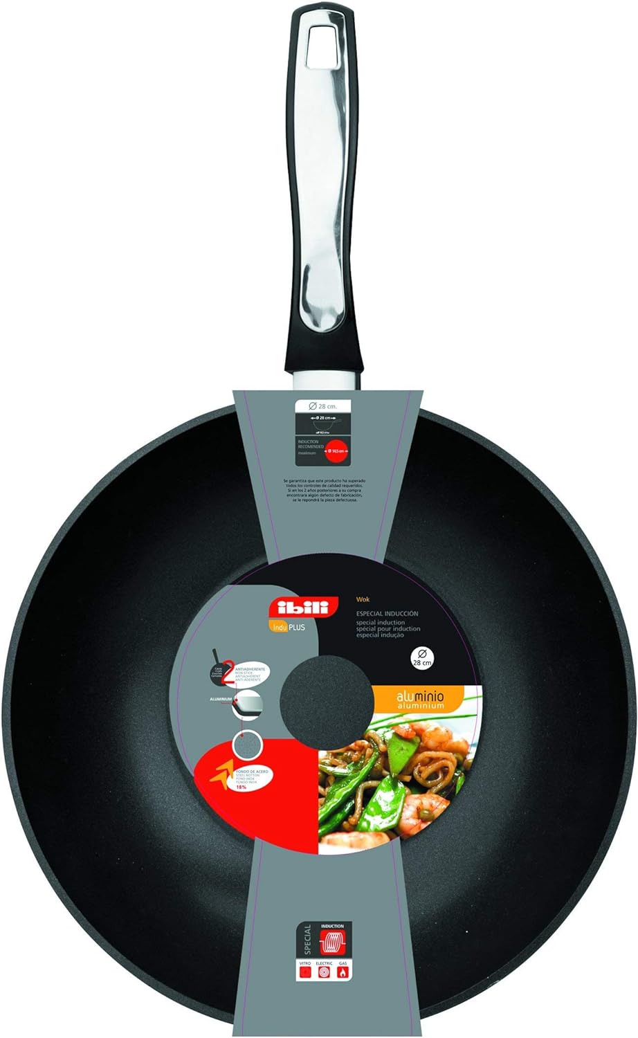 IBILI Wok INDUPLUS 28 CMS, Stainless Steel, schwarz, 28 cm
