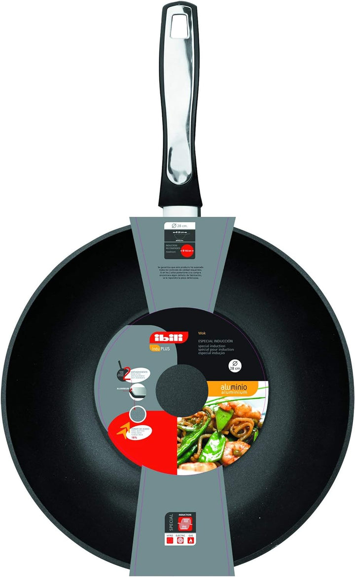 IBILI Wok INDUPLUS 28 CMS, Stainless Steel, schwarz, 28 cm