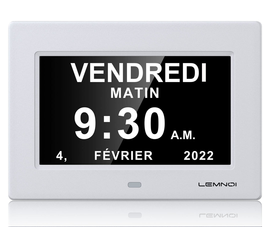 LEMNOI 7 Zoll LCD-Digitaluhr, Kalender mit Datum und Uhrzeit, Nicht abgekürzte, automatische Dimmung