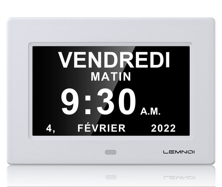 LEMNOI 7 Zoll LCD-Digitaluhr, Kalender mit Datum und Uhrzeit, Nicht abgekürzte, automatische Dimmung