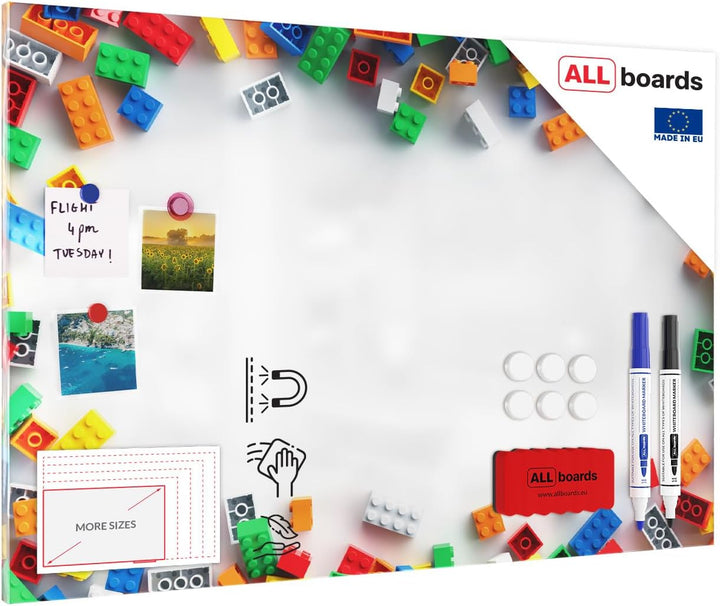 ALLboards Metallische Magnettafel BAUSTEINE 90x60cm MetalBoards Memoboard für jede Art von Magneten