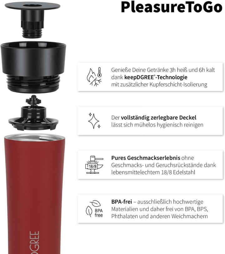 720°DGREE Thermobecher 210ml “PleasureToGo 2.0” - 3 Grössen, 3h Heiss, 6h Kalt, Auslaufsicher, BPA-F