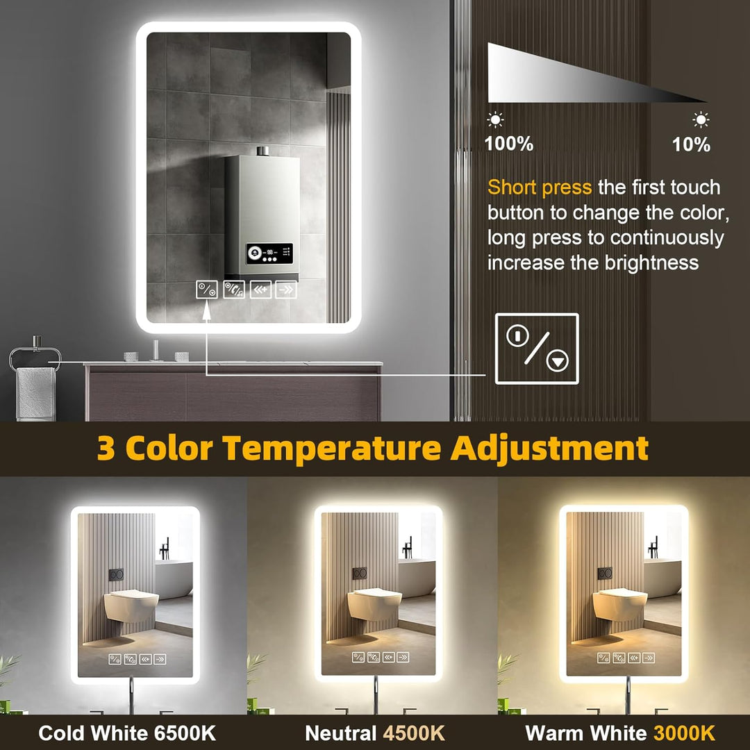Badspiegel mit Beleuchtung mit Bluetooth Lautsprecher 50x70cm,Runden LED Badezimmerspiegel mit Entfo