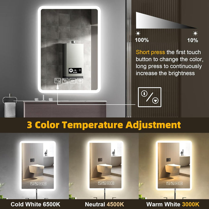 Badspiegel mit Beleuchtung mit Bluetooth Lautsprecher 50x70cm,Runden LED Badezimmerspiegel mit Entfo
