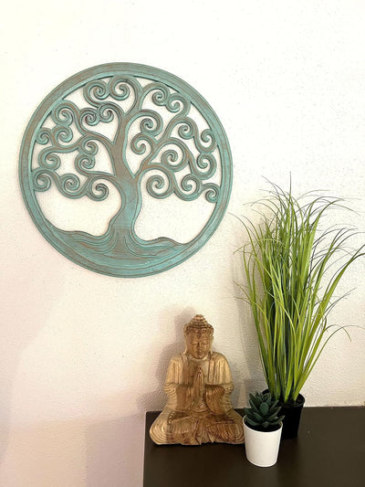 Trintura Wandbild Baum des Lebens Mandala Pohon Ulir 40cm (türkis) Lebensbaum Geschenkidee Wanddeko