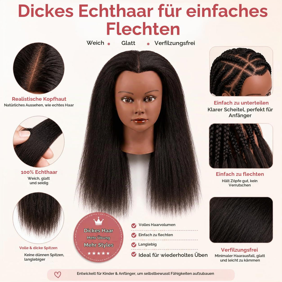 Mannequin Kopf 100% Echthaar Afro Cosmetology Haar Mannequin Kopf afrikanischer Amerikanischer Übung
