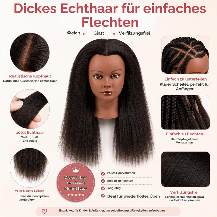 Mannequin Kopf 100% Echthaar Afro Cosmetology Haar Mannequin Kopf afrikanischer Amerikanischer Übung