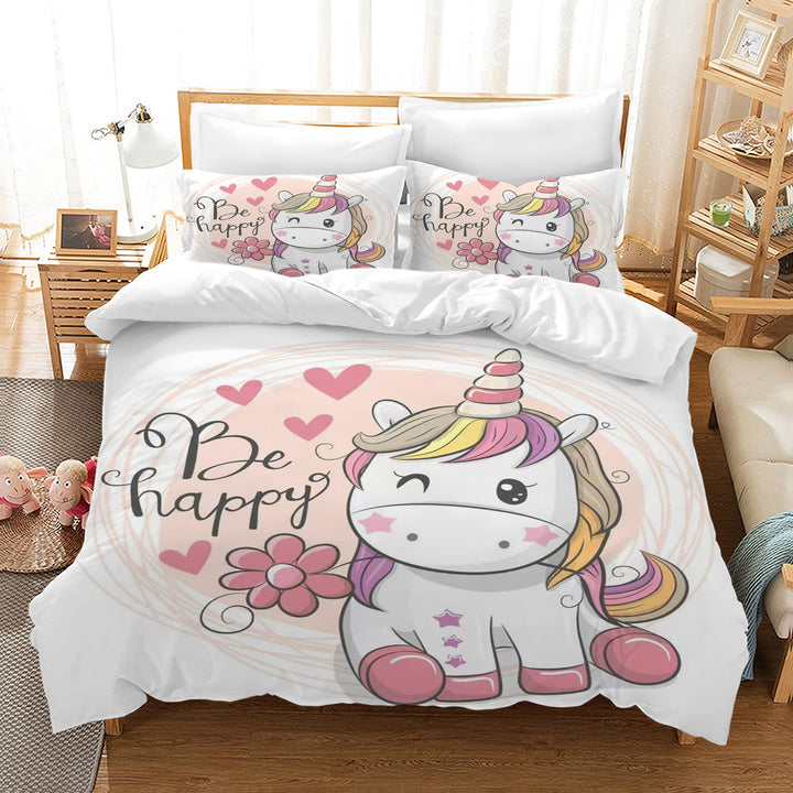 Einhorn Bettwäsche Set Kinder Mikrofaser Bettwäsche Cartoon Einhorn 3D Gedruckt Bettbezug 3 Teilig m