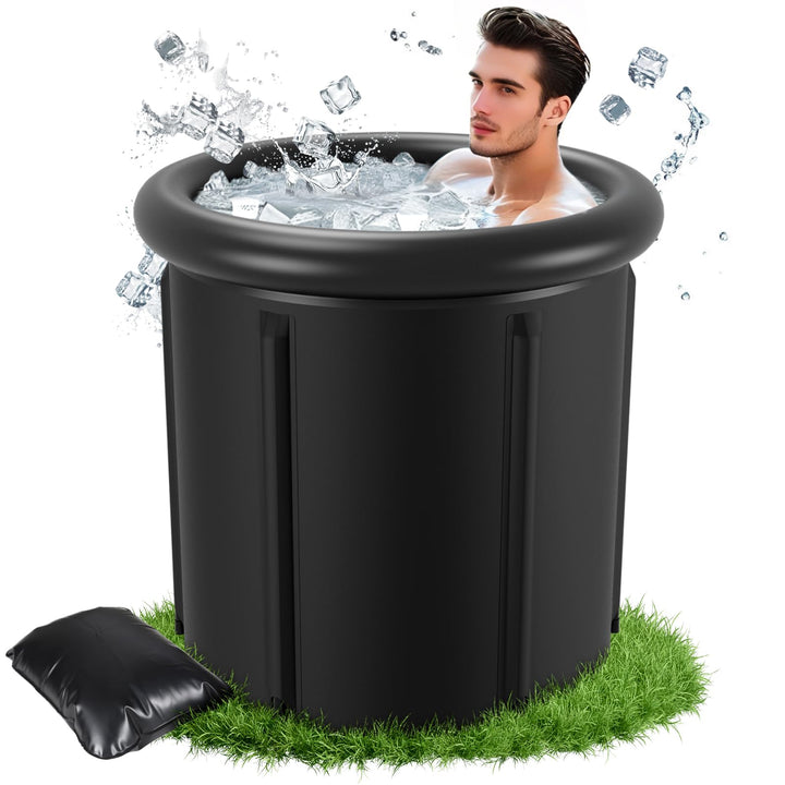 Eisbad Tonne 80 cm, Faltbare Badewanne 390L mit Abdeckung, Eisbaden zu Hause, Kältetherapie Set mit