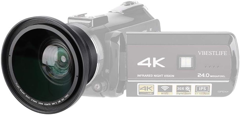 37MM 0.39X Professionelles HD Weitwinkelobjektiv mit Makro Objektiv und 37-mm-Telefonclip für Camcor