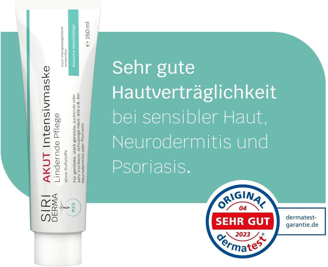 SIRIDERMA Intensiv-Pflegemaske Akut | ohne Duftstoffe | Basische Creme-Maske | 150 ml | Vegane Hautp