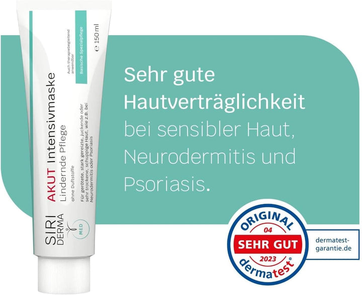 SIRIDERMA Intensiv-Pflegemaske Akut | ohne Duftstoffe | Basische Creme-Maske | 150 ml | Vegane Hautp