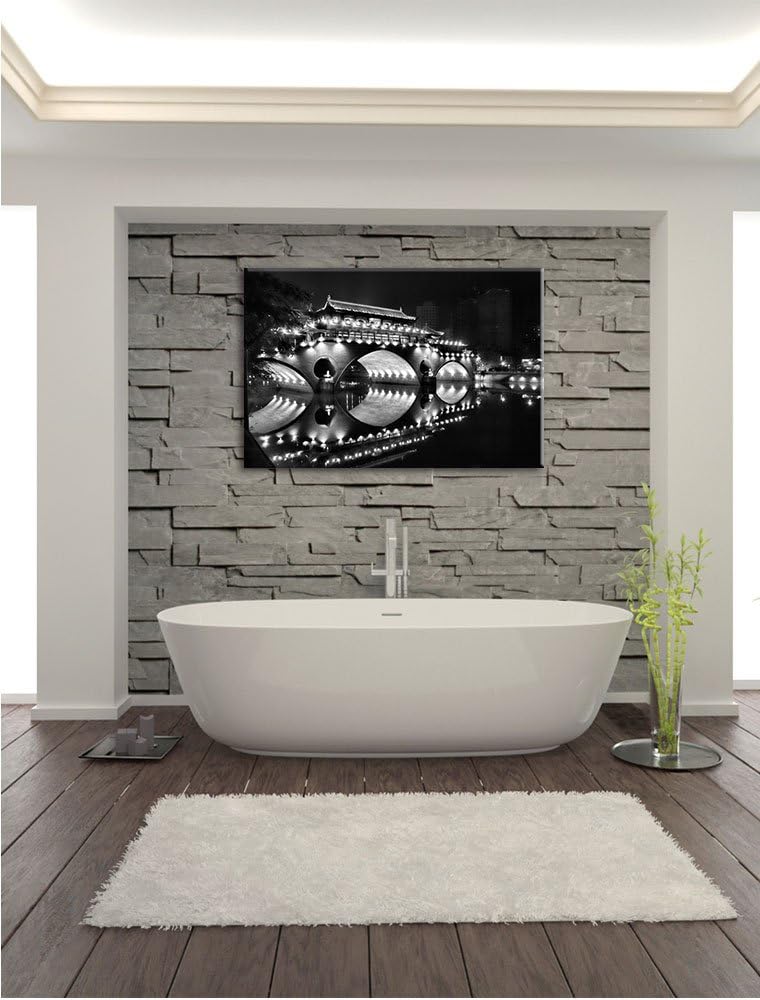 Pixxprint hellerleuchtete chinesische Brücke als Leinwandbild/Grösse: 100x70 / Wandbild/Kunstdruck/f