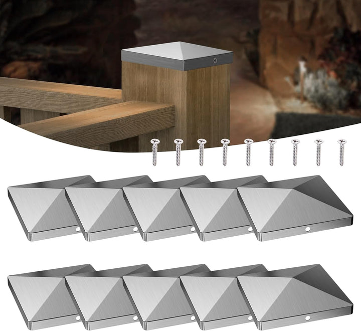 Pfostenkappen 7x7 cm, 10 Stück Edelstahl 304 Pfostenabdeckung, Pfostenkappe für Zaunpfosten und Holz