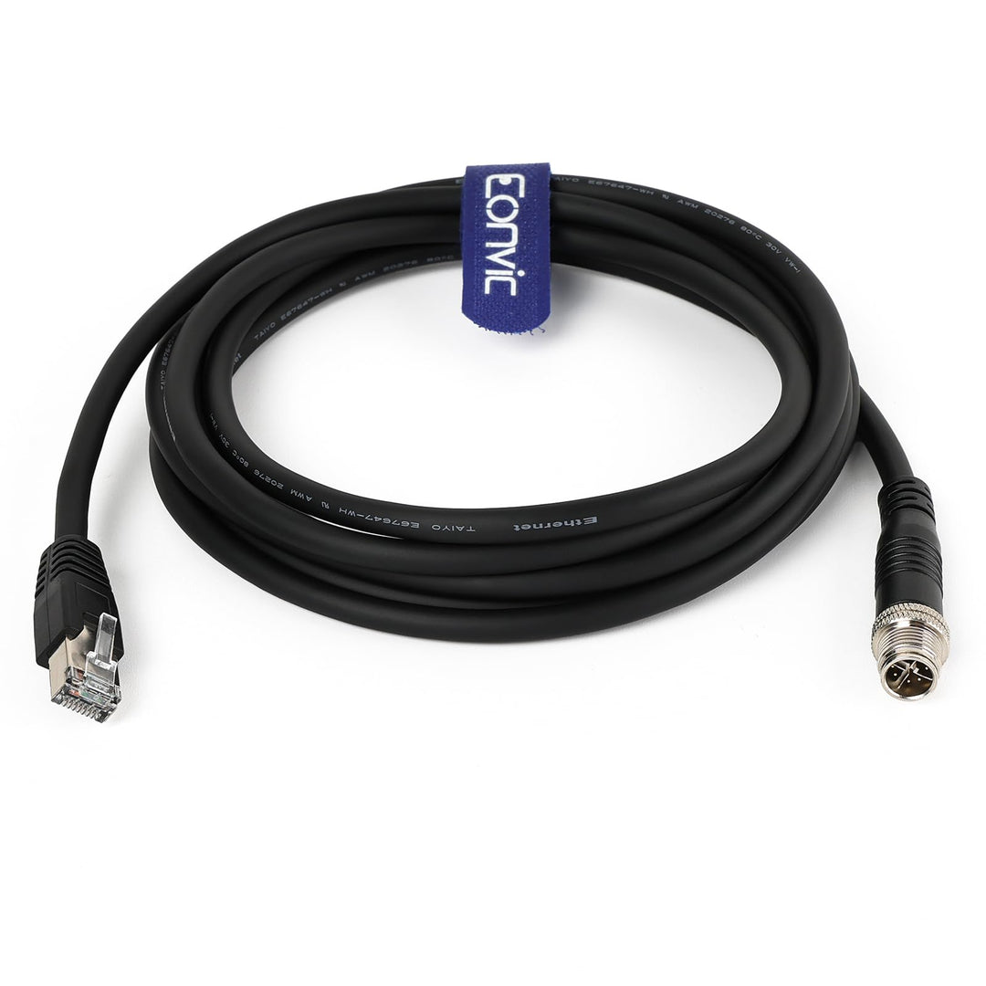Eonvic Cognex Industrial Ethernet M12 X-Typ auf RJ45 High-Flex GigE Vision Kamera Black 3M, Black 3M