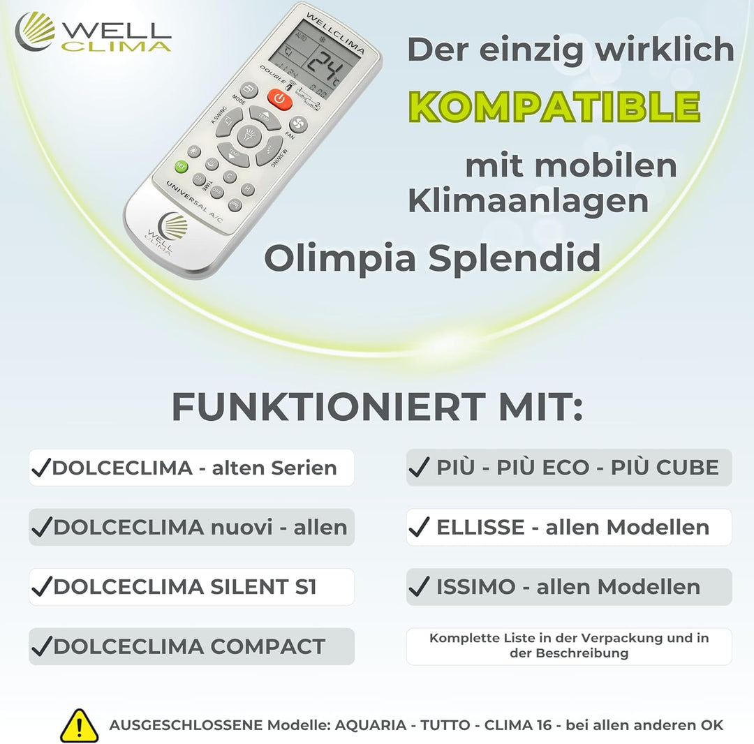 Wellclima® Fernbedienung für tragbare Klimaanlagen von Olimpia Splendid – Kompatibel mit Dolceclima