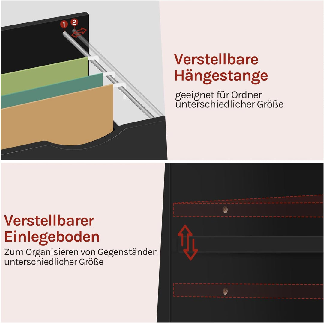WOLTU Rollcontainer mit 3 Schubladen, mobiler Aktenschrank mit 5 Rollen, Büroschrank mit verstellbar