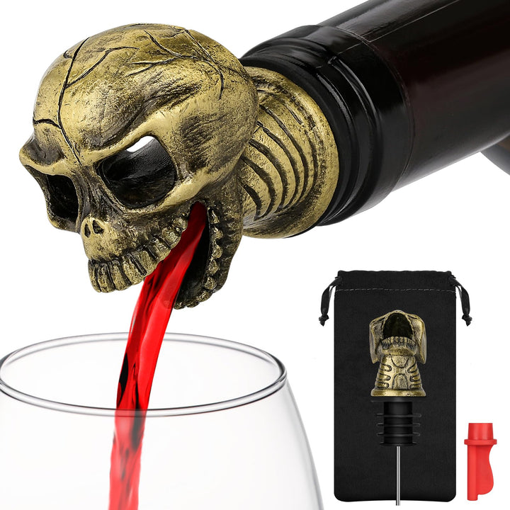 LKKCHER Totenkopf 2-in-1 Weinflaschenverschluss und Ausgiesser, Totenkopf Deko, Totenkopf Wein Gesch