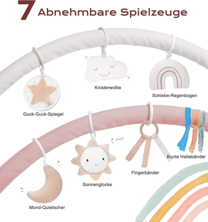 Mallify Baby Spielbogen, Aktivitätsmatte Spieldecke für Bauchzeit mit 7 abnehmbaren Spielzeugen und