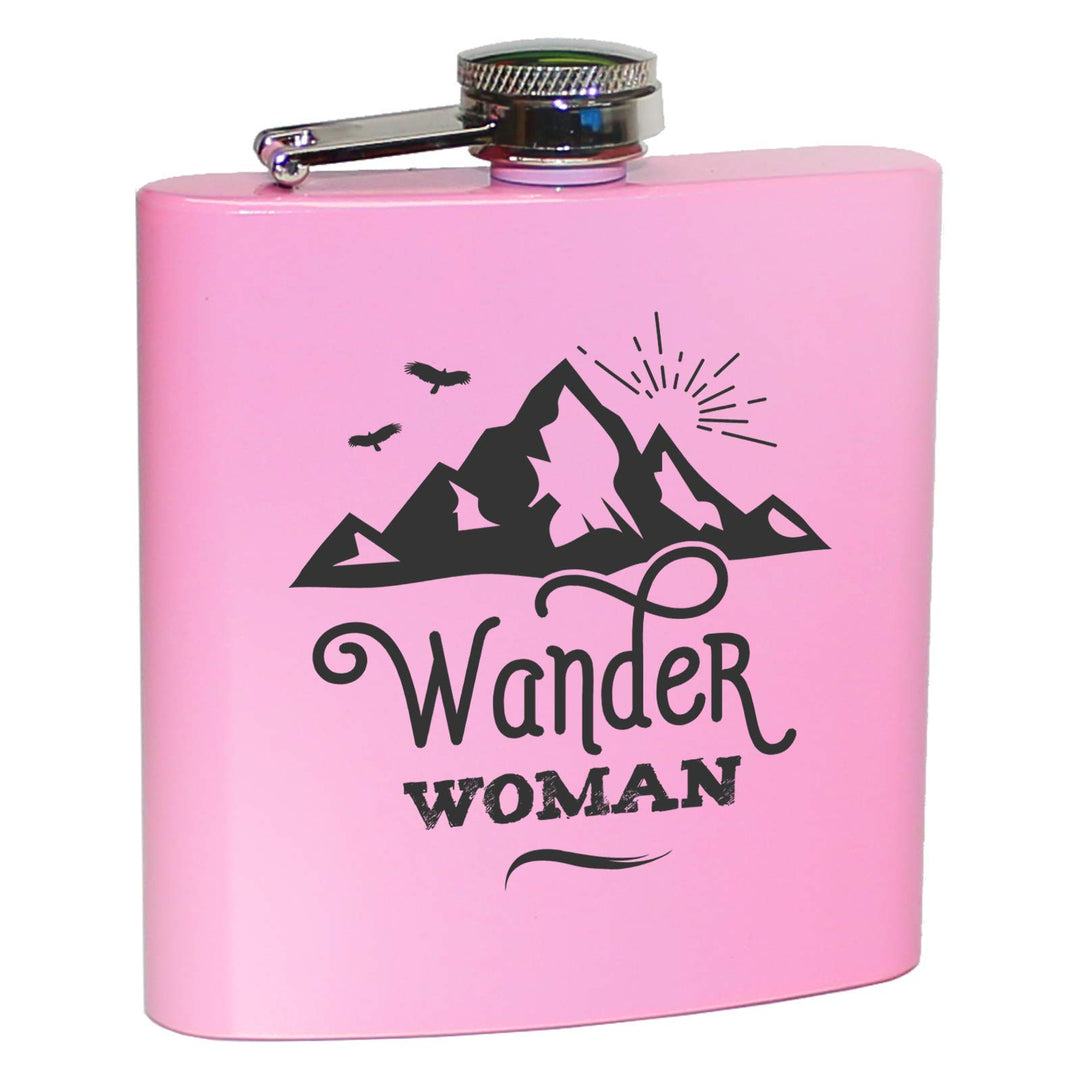 Flachmann mit Gravur Lustige Sprüche Berge Wandern Bergsteigen Après-Ski Skifahren Geschenk Pink/Ros