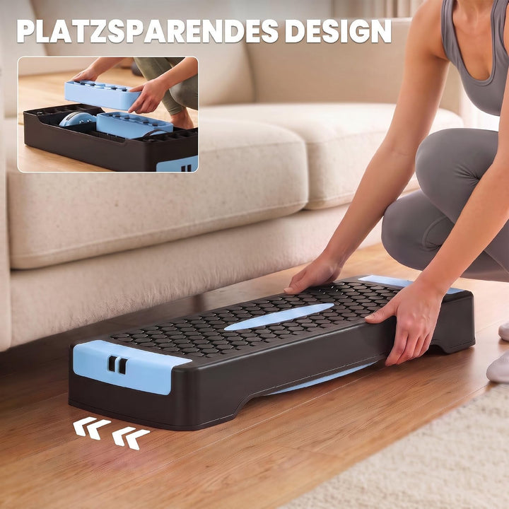 SPORTNOW Steppbrett Höhenverstellbar Fitness, 2 Stufen (11/16 cm), Blau | Aerobic Stepper, 2 Widerst