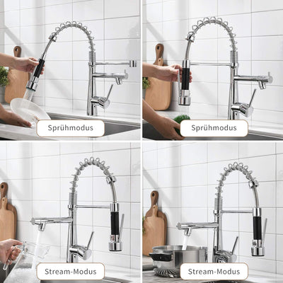 TIMACO Wasserhahn Küche Chrome Küchenarmatur mit Spiralfeder, 360°Schwenkbare Spültischarmaturen mit