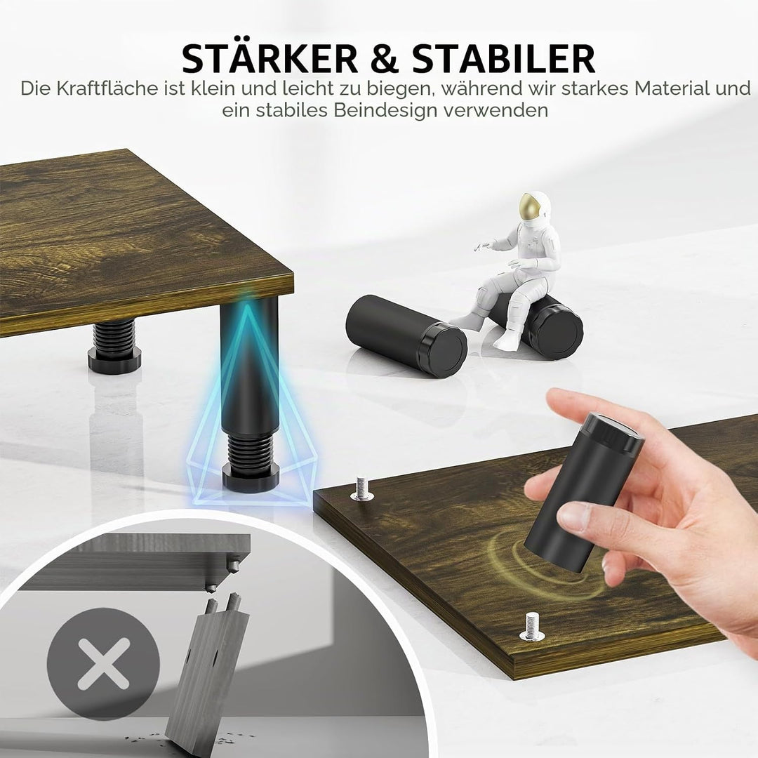 Dual Monitorständer mit einstellbarer Höhe Stahlbein, Holz Ständer für Schreibtisch mit Stauraum für