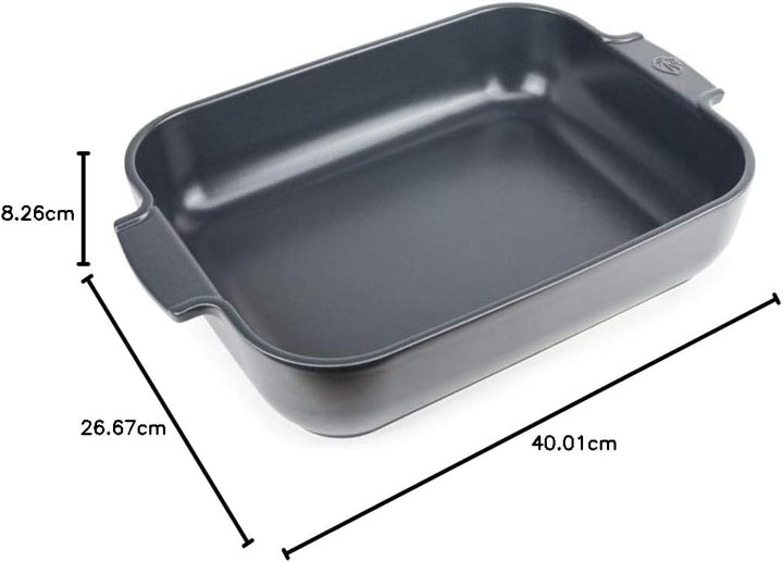 Peugeot Appolia Rechteckige Auflaufform mit Griffen, Keramik, Schiefer / Grau, 8,3x40,5x27,2 cm, Fas