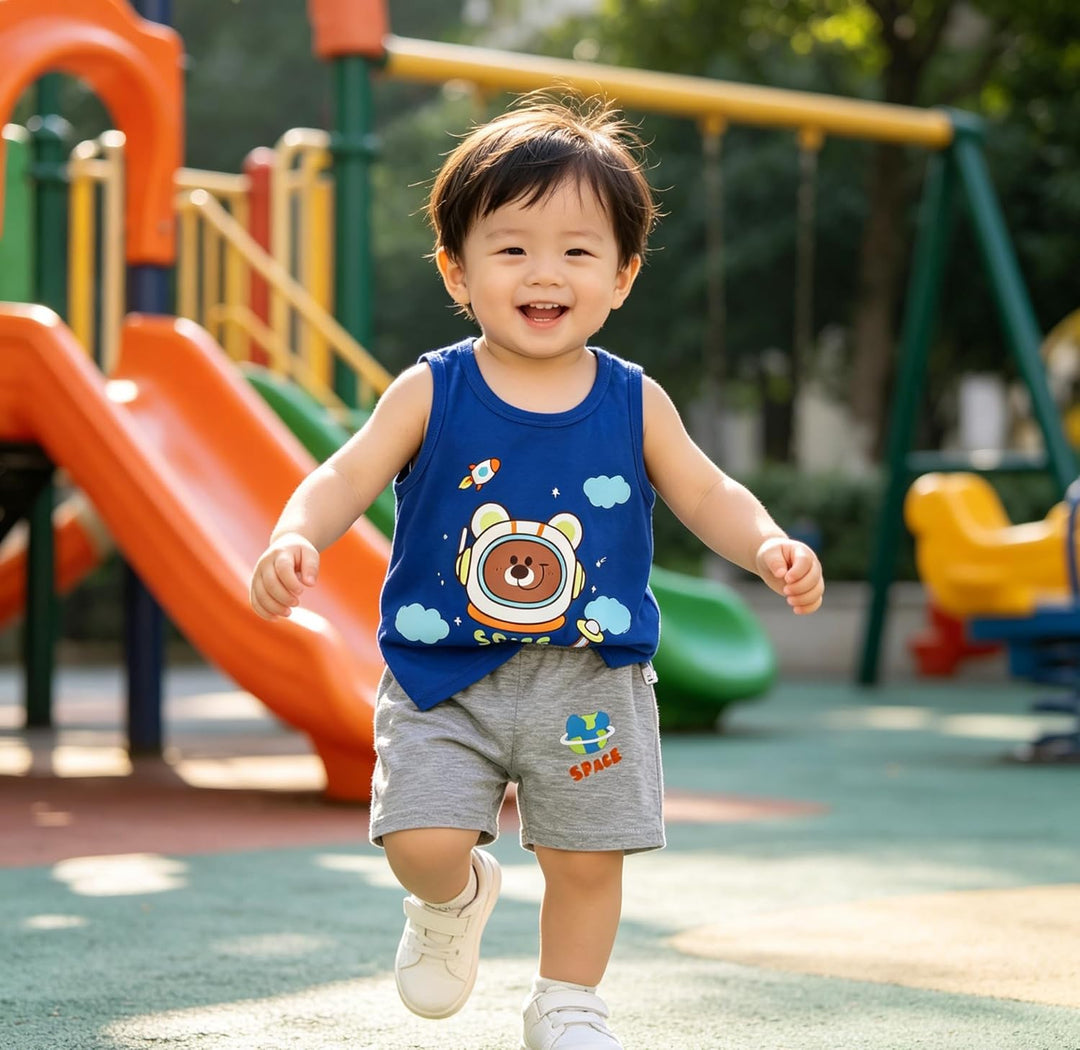 8er Pack Baby Kinder Outfit Set, Ärmelloses Baumwoll Weste + Shorts, Cartoon Print Jungen Mädchen 3