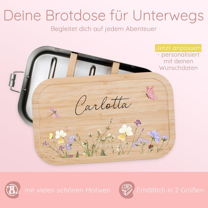 Bärenfreunde - Personalisierte Brotdose für Kinder mit Spezial-Druck - Robuste Edelstahl Brotdose -