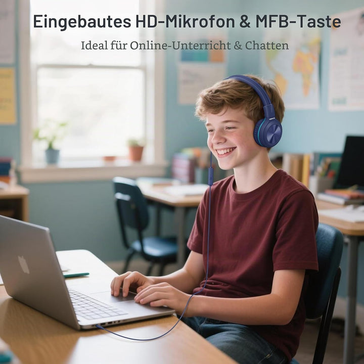 SIMOLIO Kabel Kopfhörer für Jugendliche mit Lautstärkeregler und MIC, Over Ear Kopfhörer mit 85dB 94