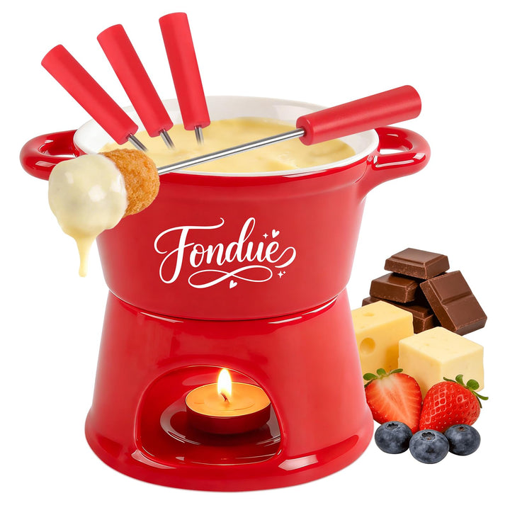 Yoassi Keramik Käsefondue Set, Mini Schokoladenfondue Tasse, Käsebecher mit 4 Gabeln, zum Schmelzen