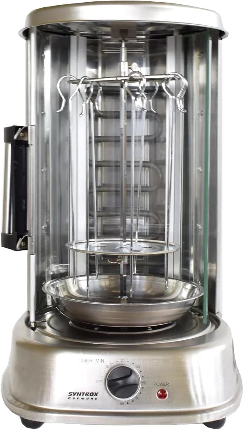 Syntrox Germany Dönergrill Blontixa Edelstahl mit Glastür, Drehspiess, Gyrosgrill, Hähnchengrill, Eö