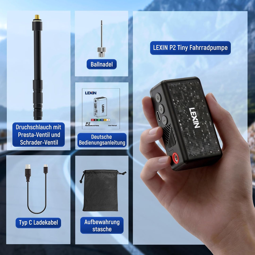 LEXIN Elektrische Luftpumpe, Akku Kompressor P2, P2