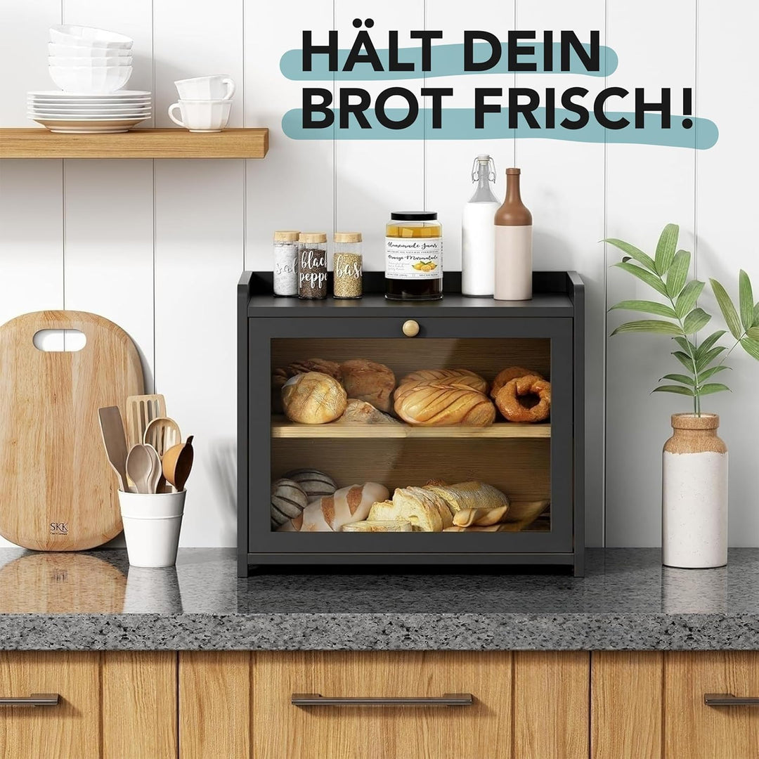Cookery Brotkasten Holz mit 2 Etagen zur Brotaufbewahrung aus Bambus Bread box Brotkästen gross Brot