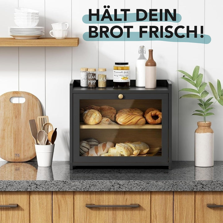 Cookery Brotkasten Holz mit 2 Etagen zur Brotaufbewahrung aus Bambus Bread box Brotkästen gross Brot