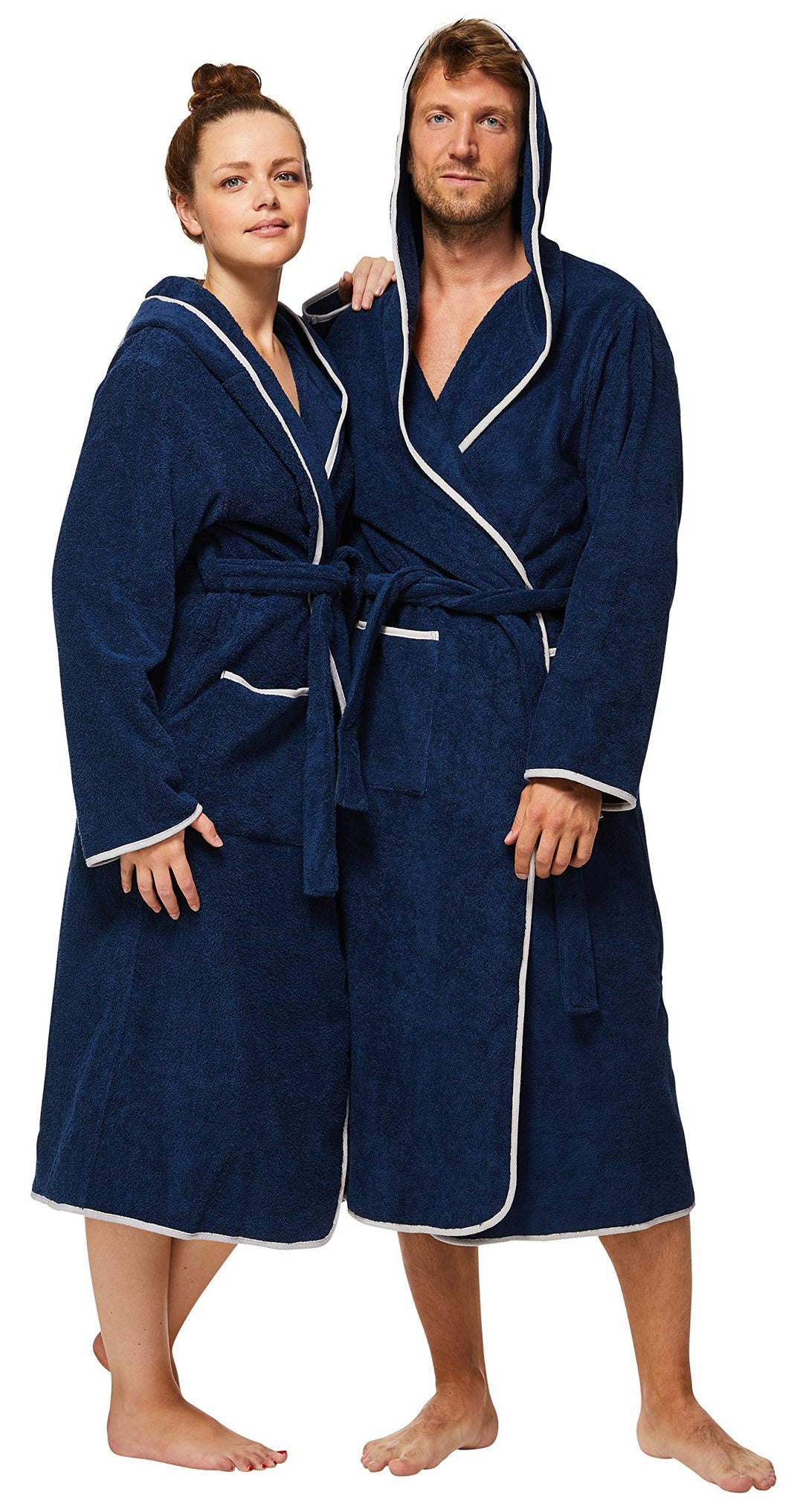 Sowel® Bademantel Damen und Herren, 100% Bio-Baumwolle, Extra Lang mit Kapuze, Morgenmantel, Flausch
