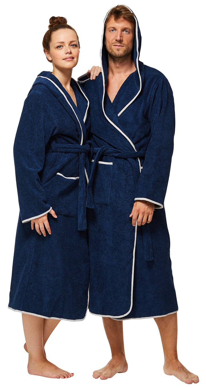 Sowel® Bademantel Damen und Herren, 100% Bio-Baumwolle, Extra Lang mit Kapuze, Morgenmantel, Flausch